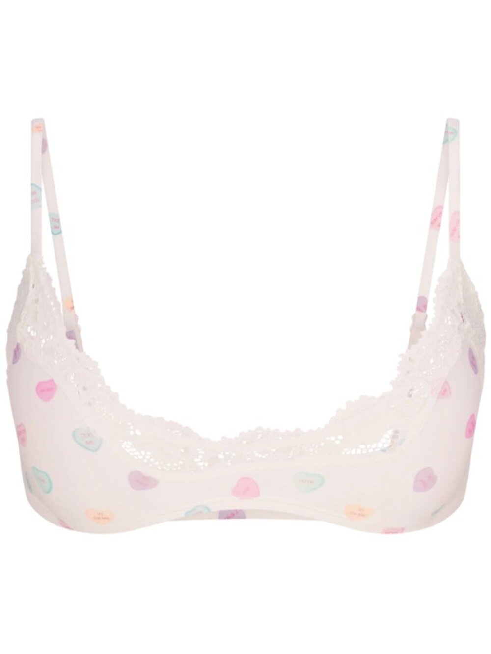 NWOT SKIMS FITS EVERYBODY LACE SCOOP BRALETTE | MARBLE CANDY HEART PRINT, MEDIUM